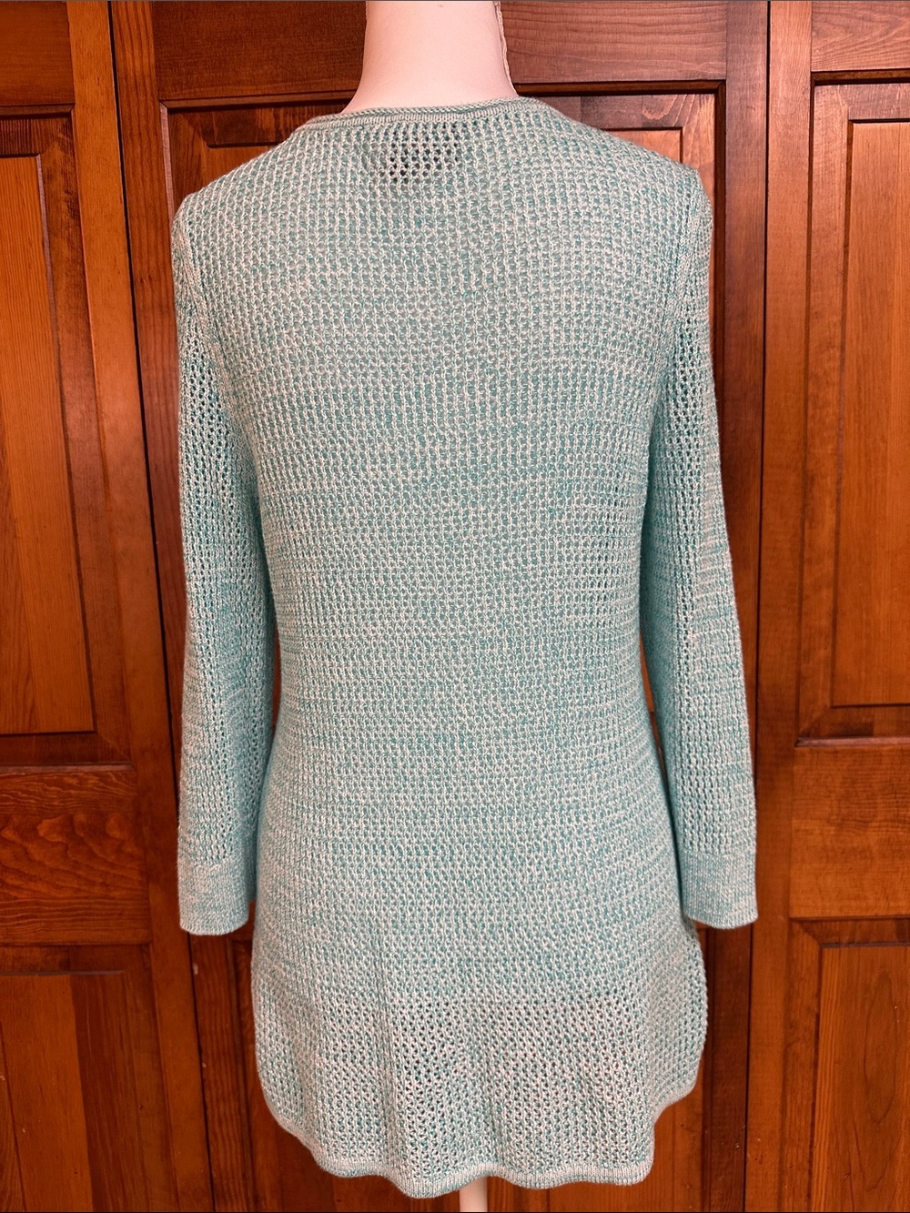 Chicos Light Teal Open Knit Scoop Neck Women’s Tunic Sweater Size 1 - Picture 5 of 8